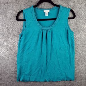 Chico's 2 Top Womens Large Teal 100% Silk Knit Tank Shell Sleeveless Scoop Neck